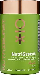 NutriGreens - 22 Fruits + Vegetables + Herbs + Mushrooms + Live Bacteria Cultures - Boosted with Vitamins: Zinc, VIT C, D3, B5, B6, B12-60 Gummies 1 Month Supply - Suitable for Vegans
