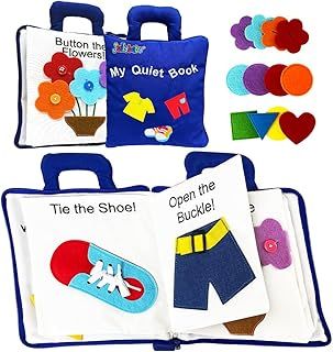 Rarekids 10 in 1 Washable Soft Busy Book for Toddlers, Quite Book for 1 2 3 Year Old Boys Girls Gifts, Montessori Toys for Developing Fine Motor Skills, Travel Toys for Toddlers on Plane