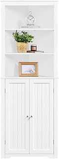 Yaheetech Tall Bathroom Corner Cabinet, Freestanding Cabinet with Adjustable Shelves and 2 Enclosed Doors for Living Room Kitchen,163cm Height