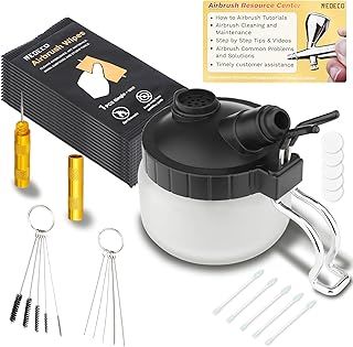 Universal Airbrush Cleaning Pot Jar with Airbrush Wipe, 33 pcs Cleaning Solution kit - Glass Clean Pot, Airbrush Wipe, Q-tip, Cleaning Needle, Cleaning Brushe, Wash Needle & How to Link Card