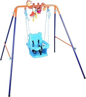 DRM Folding Swing Outdoor Indoor Swing Toddler Swing Set with Support Back Baby Seat+ Baby Spiral Hanging Toys for Baby/Children's Gift
