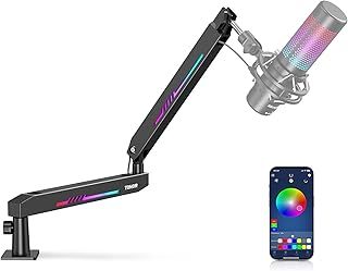 TONOR RGB Gaming Mic Arm, Low Profile Microphone Boom Arm with controllable RGB Light, Mic Stand with Cable Management, Compatible with HyperX Quadcast, Blue Yeti, for Streaming, Studio, T90LP