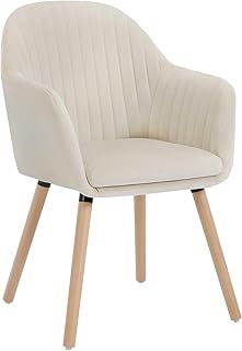 WOLTU Cream White Kitchen Dining Chair 1 Piece Upholstered Counter Lounge Living Room Corner Chair with Arms & Backrest Solid Wood Legs Reception Chair Tub Chairs Armchair