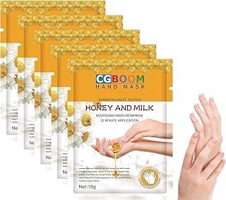 5 Pairs Hands Moisturizing Gloves, Hand Skin Repair Renew Mask w/Infused Collagen, Moisture Enhancing Gloves for Dry, Aging, Cracked Hands (Honey&Milk)
