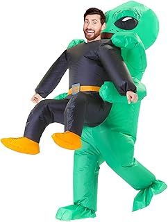 Alien Costume for Adult Inflatable Alien Carrying Human Costume Blow up Alien Halloween Suit Inflatable Space Fancy Dress up