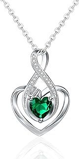 Mesovor Silver Infinity Heart Necklace for Women, Sterling Silver Plated Jewelry | Birthstone Pendant Necklace with Love Cubic Zirconia, Gifts for Wife Mom Her