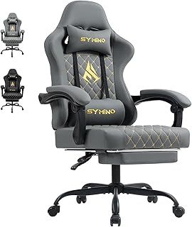 Symino Gaming Chair with Footrest, Computer Ergonomic Video Game Chair, Adjustable Swivel Task Chair with Lumbar Support, PC Chairs, PU Leather Game Chairs for Adults, Grey