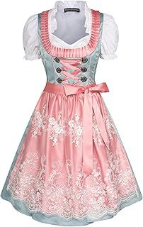 SCARLET DARKNESS Women Dirndl Dress 3 Pieces Satin Dress, Ruffle Top with Lace Apron Midi Dirndl Oktoberfest