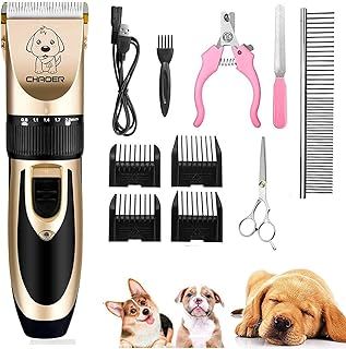 Pet Dog Grooming Clippers - Rechargeable Low Noise Cordless Pet Clippers, Professional Dog Hair Trimmer Grooming Kit with 4 Guide Combs and Cleaning Brush Nail Kits for Dogs Cats Any Animals