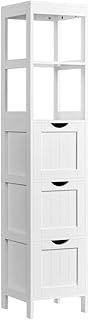 Yaheetech Tall Bathroom Cabinet, Wooden Storage Cabinet with 3 Drawers and 2 Open Shelves, Tall Slim Cupboard Storage Organizer, 30 cm L × 30 cm W × 142 cm H for Bathroom, Living Room, Kitchen
