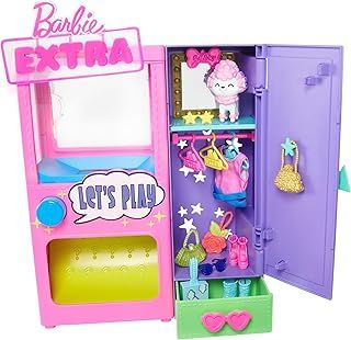 Barbie Extra Surprise Fashion Playset with 20 Pieces Including Pet Poodle, Closet and Push-Button Feature that Dispenses Fashion Accessories, Gift for 3 Year Olds & Up