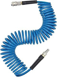 Air Compressor Hose Polyurethane(PU) Recoil Blue with 1/4" Europe Quick Coupler and Plug Fittings, 10m Length