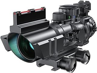 Rifle Scope 4x32 with Red & Green &Blue Illuminated Reticle with Top Fiber Red Dot Sight