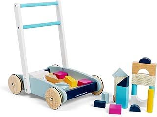 Bigjigs Toys FSC® Certified Wooden Baby Walker - Sustainable Wooden Walkers for Babies, Includes Building Blocks, Baby Walkers for 1 Year Olds, Push Along Toys
