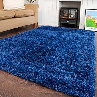 Modern Thick Navy Shaggy Area Rug Royal Dark Blue Durable Super Soft Fluffy Shag Rugs Living Room Lounge Bedroom 80cm x 150cm