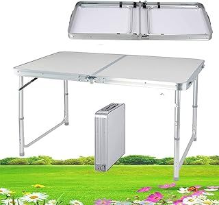 4FT Heavy Duty Folding Table with Carrying Handle, for Outdoor Garden Picnic Cooking Beach Hiking Fishing with 3 Gear Adjustable Height 70cm/62cm/55cm