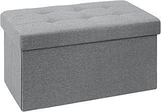 BRIAN & DANY Folding Linen Storage Boxes Footstool Ottoman, Foot Rest Stool, Foldable Seat Bench Footrest - Gray, 76 x 38 x 38 cm