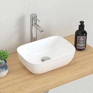 J-FAMILY Modern Bathroom Small Vessel Sink Above Counter Compact Porcelain Ceramic Wash Basin Small Vanity Sink Lavatory Wash Hand Basin,365 x 250 x 115mm