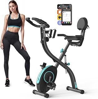MERACH 4 in 1 Foldable Exercise Bike with Exclusive APP for Customizable Exercise Plans, 16-Level Magnetic Resistance Folding Stationary Exercise Bike, 300lbs Capacity and Comfortable Seat Cushion