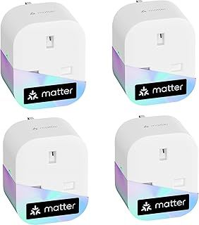 Meross Matter Smart Plug Mini with Energy Monitoring, Works with Apple HomeKit, Alexa, Google Home, SmartThings, WiFi Plug with Voice Remote Control, 13A, 4 Packs