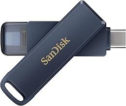 SanDisk Phone Drive 128GB USB Flash Drive for iPhone, iPad, PC and Mac (2-in-1 iPhone storage, Lightning & USB Type-C Connectors, Automatic Backup, Password Protection, Encryption) Metallic Sky