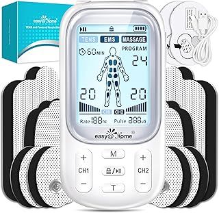 Easy@Home Tens Machine EMS: TENS Machine for Pain Relief EMS Muscle Stimulator for Back Pain | Back Massage Machine for Pain | Arthritis Pain Relief | Dual Channel 24 Modes 16 Pads Replacements