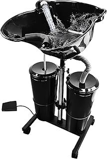 EVGTTI Portable Salon Basin,Mobil Deep Shampoo Sink with 2 Bucket and Electric Pump, Height Adjustable Tilt Angle, Shampoo Bowl Hair Washing for Barber Shop Elderly/Pregnant Woman