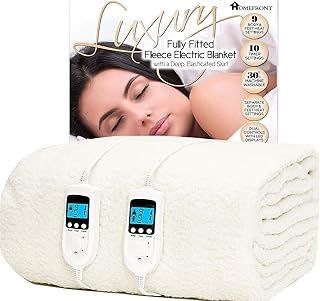 Homefront Electric Blanket King Size Bed Dual Control - 152x203x40cm - Fleece Fitted Heated Mattress Cover Underblanket with Skirt - Overheat Protection - Body and Feet - Fast Heat - Machine Washable