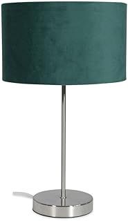 ValueLights | Modern Single Stem Brushed Chrome Table Lamp with a Forest Green Velvet Drum Shade | Table Lamps, Home Décor & Improvement Essential