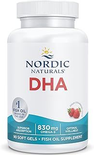 Nordic Naturals, DHA, 830mg Omega-3, Fish Oil with EPA and DHA, Strawberry Flavour, 90 Softgels, Lab-Tested, Soy-Free, Gluten-Free, Non-GMO