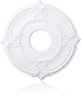 1Pack Lighting PU Ceiling Medallion Ceiling Cover Plate Ceiling Fan Medallion Home for Light Fixtures Ceiling Light Trim, 12 Inch OD x 3.5 Inch ID