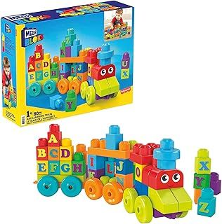 MEGA BLOKS First Builders Toddler Building Blocks Toy Set, ABC Learning Train with 60 Pieces, Ages 1+ Years, DXH35, packaging may vary