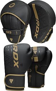 RDX Boxing Gloves and Pads Set, Maya Hide Leather KARA Hook and Jab Curved Focus Mitts with Punching Gloves for MMA, Muay Thai, Kickboxing Coaching, Martial Arts, Punching Hand Target Strike Shield