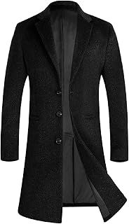 iCKER Mens Wool Coat Long Trench Coat Peacoat Jacket Slim Fit Casual Overcoat Outwear