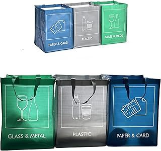 NYS CLOUD - Reusable Recycling Bin Bags, 3-Pack Indoor and Outdoor Separate Waste Sorting Organizer, Waterproof Recycle Bins for Kitchen Home Office