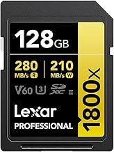 Lexar 128GB Professional 1800x UHS-II SDXC V60 Rated 4K Video Capture Memory Card (GOLD Series)