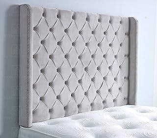 Chesterfield Winged Handmade Divan Bed Headboard | Plush Velvet Fabric Headboards for 4ft6 Double Size Bed | Elegant design with wooden material headboards for beds (Silver, 4ft6 Double Height-36inch)