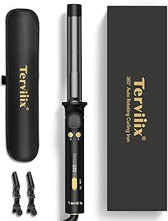 Revolutionary Automatic Rotating Curling Iron - Professional Hair Curler for Long Hair, 25mm Ceramic Barrel with Infused Argan Oil & Keratin, 9 Heat Settings, Black Gold