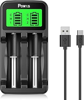 POWXS 18650 battery charger LCD Universal Intelligent USB Lithium Battery Charger AA AAA, Charger for Li-ion/Ni-MH/Ni-CD 18650 18350 17500 18490 17670 16340(RCR123) Rechargeable Batteries