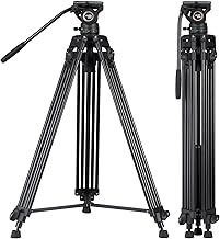 Cayer Video Tripod, BV30 64"/163cm Professional Heavy Duty Aluminum Twin Tube Tripod with 360° Fluid Drag Head,Compatible with Canon Nikon Sony and Other DSLR Camera Camcorder, Load Up to 17.6lb/8kg