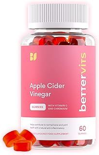 Bettervits Apple Cider Vinegar Gummies with Vitamin C & Chromium | Supports Energy, Metabolism & Digestive Health | Apple Cider Vinegar 1000 mg. - 60 Sugar Free ACV Gummies