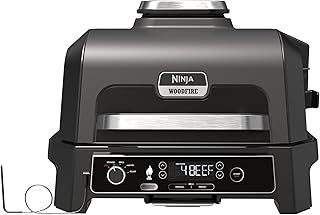 Ninja Woodfire Pro XL Electric BBQ Grill & Smoker with Digital Probe, Large 4-in-1 Outdoor Grill & Air Fryer with Smart Cook System & Woodfire Pellets, Weather Resistant, Portable, Grey/Black OG850UK