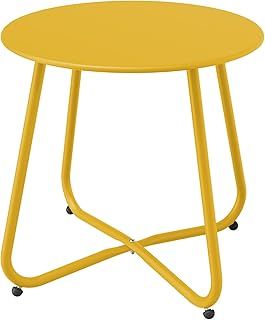 Grand patio Outdoor Side Table Small Table Round End Table Garden Table Lightweight Snack Table for Outdoor Garden Hallway Bedroom Living Room Terrace Balcony -Yellow