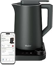 Haier Series 7 Smart Kettle with Temperature Control by 1 degree, LCD Display, 6 Automatic Programs, Keep Warm (up to 12hrs), Stainless Steel, Energy Saving, 1.3L, 3000W [Grey]