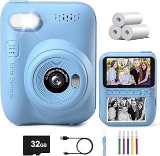 Gofunly Kids Camera Instant Print, 3.0'' Big Screen Digital Instant Camera for Kids with 32G Card & 3 Print Paper, 1080P HD Video Toddler Age 3-12 Boys & Girls Birthday Gifts