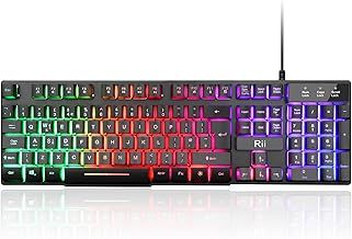 Rii Gaming Keyboard, RK100 Plus Rainbow LED Backlit Keyboard Mechanical Feeling,USB Wired Keyboard for Working Gaming (UK Layout)
