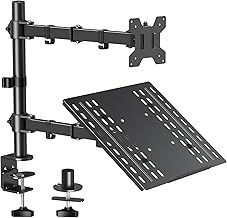 ELIVED Monitor Arm with Laptop Tray for Most 13 to 32 Inch LCD LED Screen & up to 17 Inch Notebook, Height Adjustable Monitor and Laptop Stand with VESA 75/100mm, 2 Mounting Options EV024