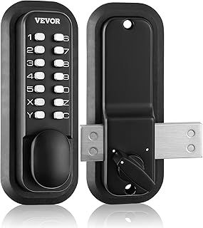 VEVOR OL601HD2-B-01 Mechanical Keyless Entry 14 Digit, Water-Proof Zinc Alloy, Outdoor Gate Door Locks Set with Surface-Mounted Latch, Keypad and Knob, Easy to Install, for Garden, Garage, Yard, Black