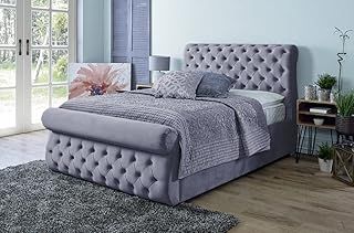 King Size Bed with Storage | Ottoman Bed King Size (5ft), Gas Lift Up Bed Frame, Upholstered Bed with Base and Headboard, Heavy Duty Mesh Frame Sleigh Bed (Steel Grey)