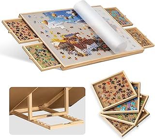 1000-Pc Tilting Jigsaw Puzzle Board with 4 Colorful Drawers & Cover, Adjustable Puzzle Table with Built-in Easel/Stand, Portable Tables with Storage for Adults, with Premium Flannel Tabletop